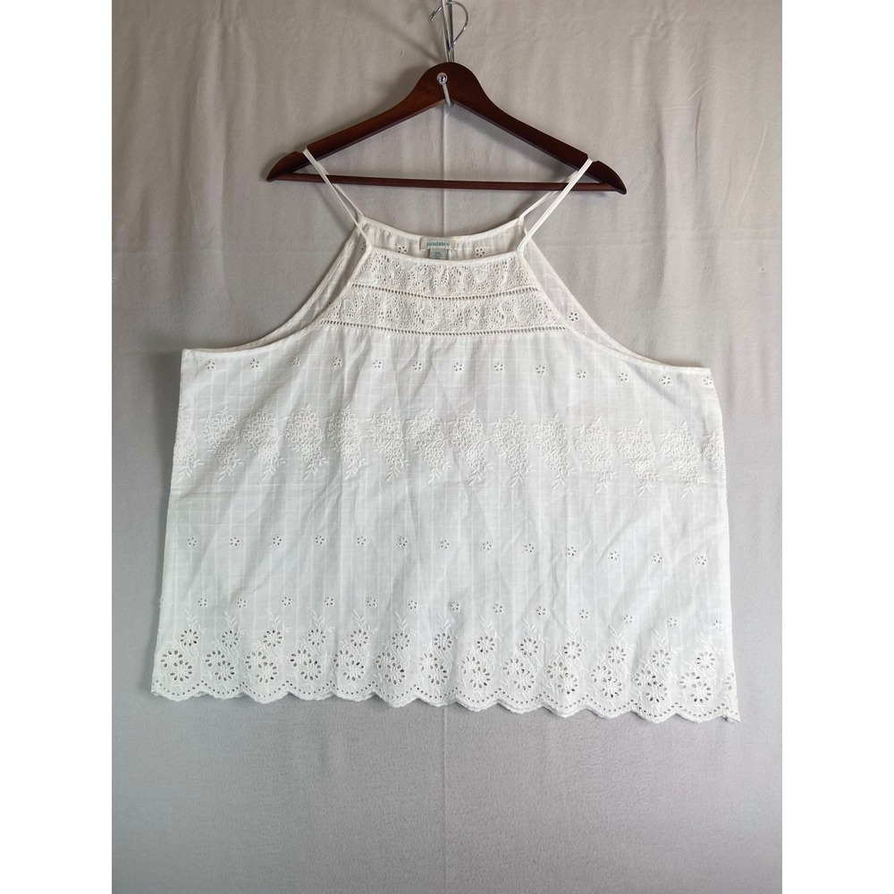Sundance White Cotton Eyelet Halter Camisole Top Scalloped Hem XXL Boho